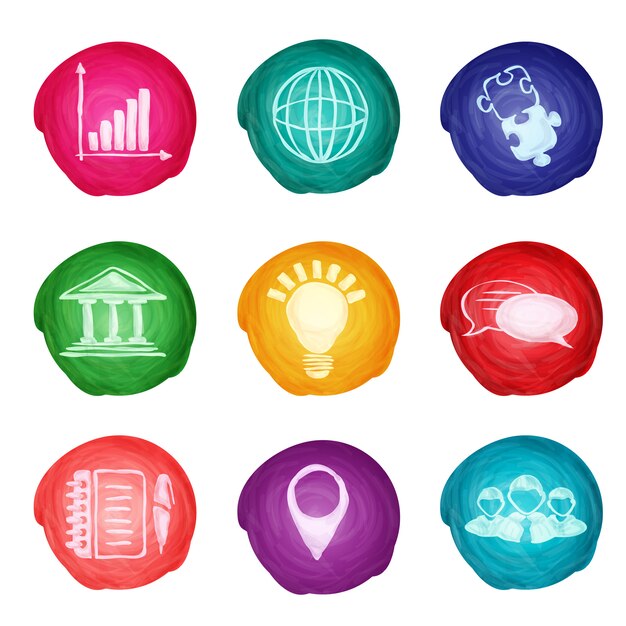 Watercolor business icons round