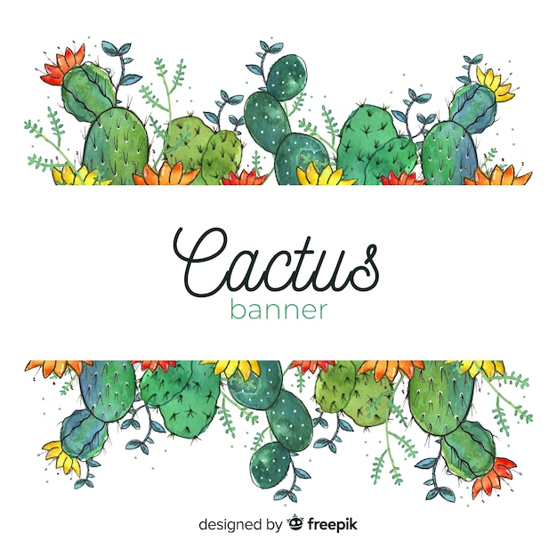 Watercolor cactus banners with blank banner