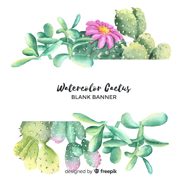 Watercolor cactus banners with blank banner