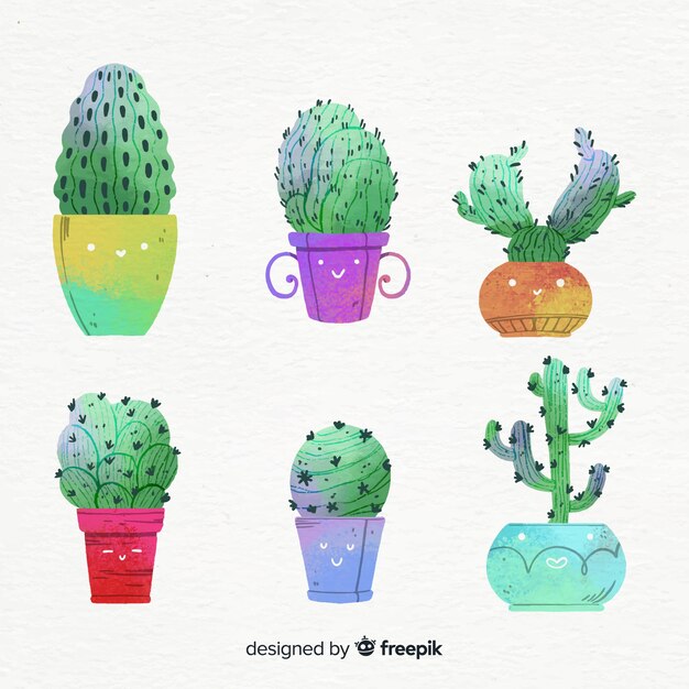 Watercolor cactus collection