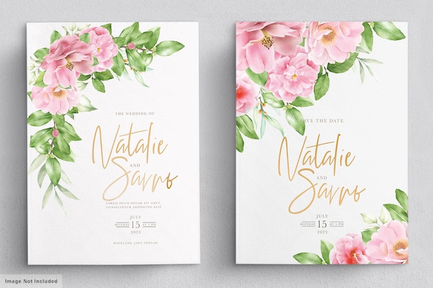 watercolor camellia flowers invitation card