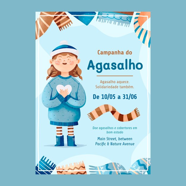 Watercolor campanha do agasalho poster template