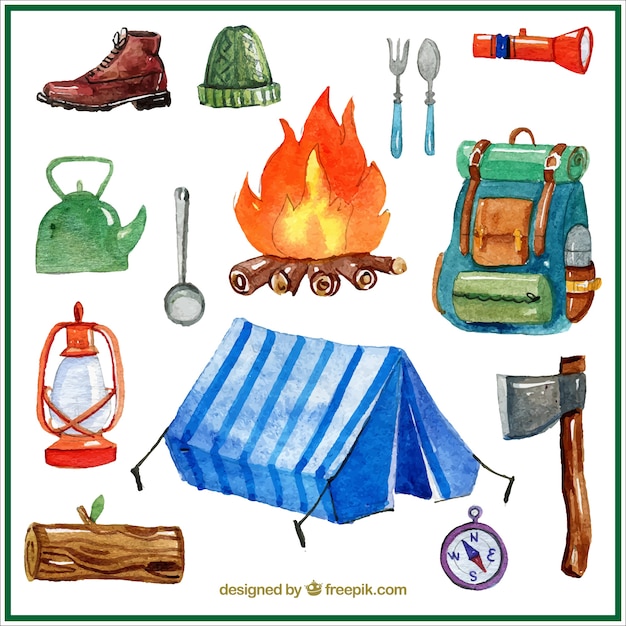 Free Vector watercolor campsite things set