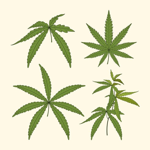 Watercolor cannabis leaves set