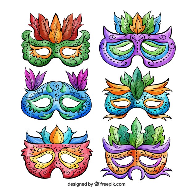 Watercolor carnival mask collection