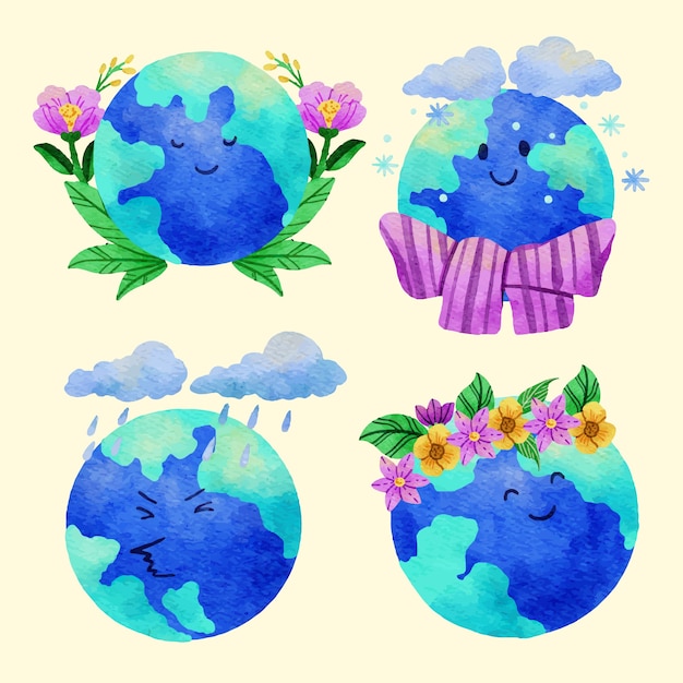 Free Vector watercolor character elements collection for earth day celebration