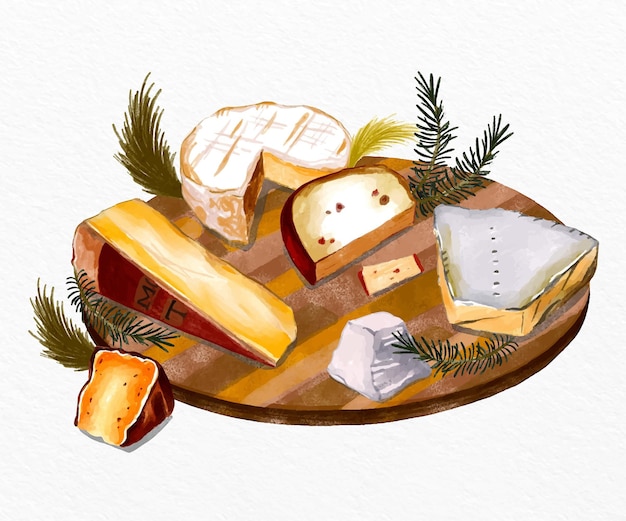 Free Vector watercolor cheese board high view