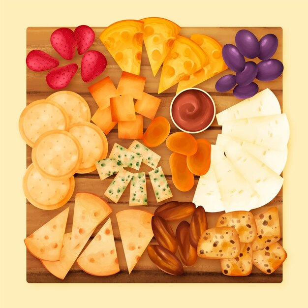 Watercolor cheese board illustrated