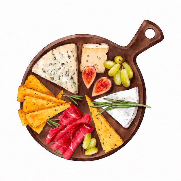 Free Vector watercolor cheese board illustrated