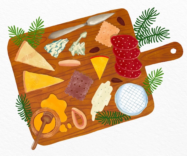 Free Vector watercolor cheese board illustration