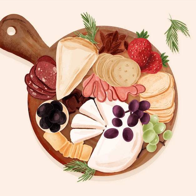 Free Vector watercolor cheese board illustration