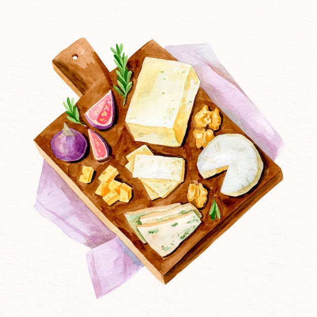 Watercolor cheese board illustration