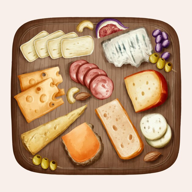 Watercolor cheese board illustration