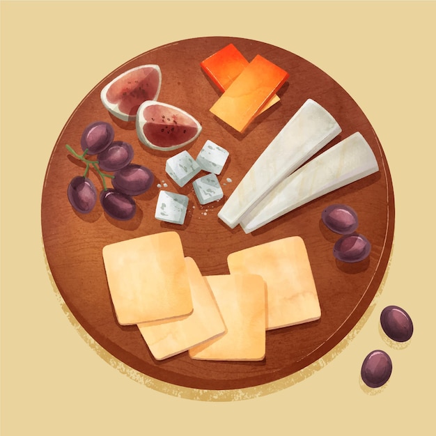 Watercolor cheese board illustration