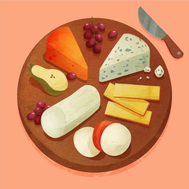 Watercolor cheese board illustration