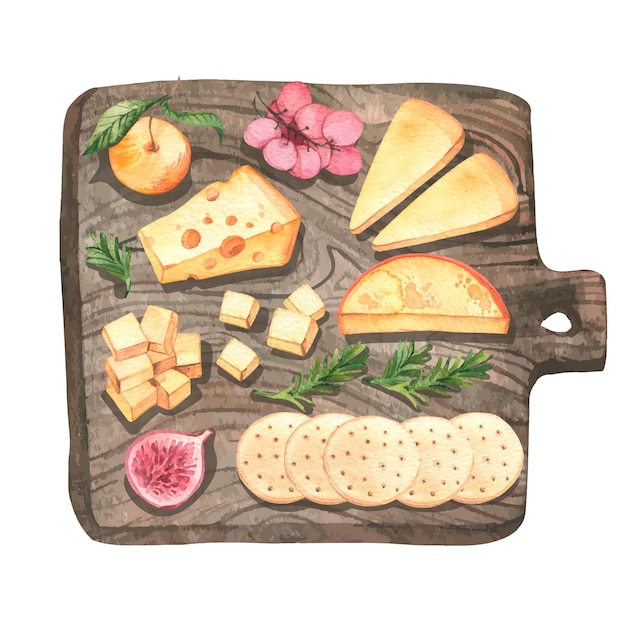 Free Vector watercolor cheese board illustration