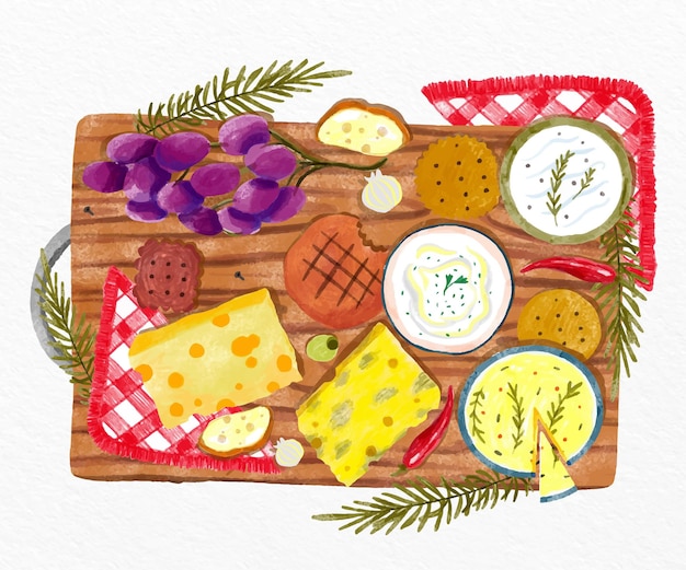 Free Vector watercolor cheese board top view