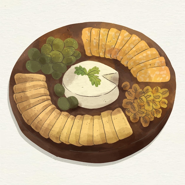 Free Vector watercolor cheeseboard illustration with accompaniments