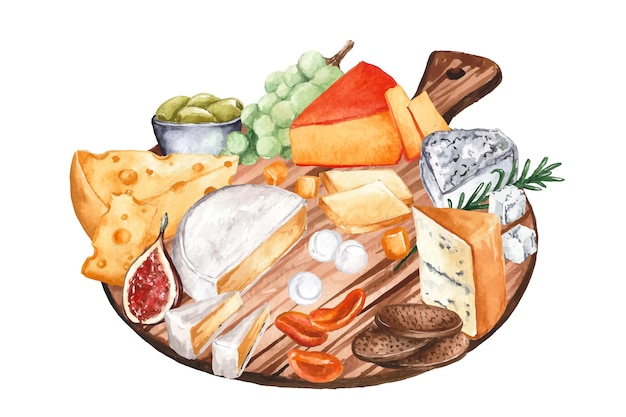 Watercolor cheeseboard illustration