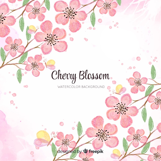 Watercolor cherry blossom background