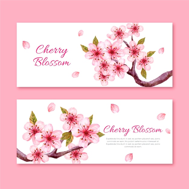 Watercolor cherry blossom banners