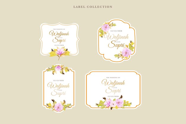 watercolor cherry blossom floral label illustration