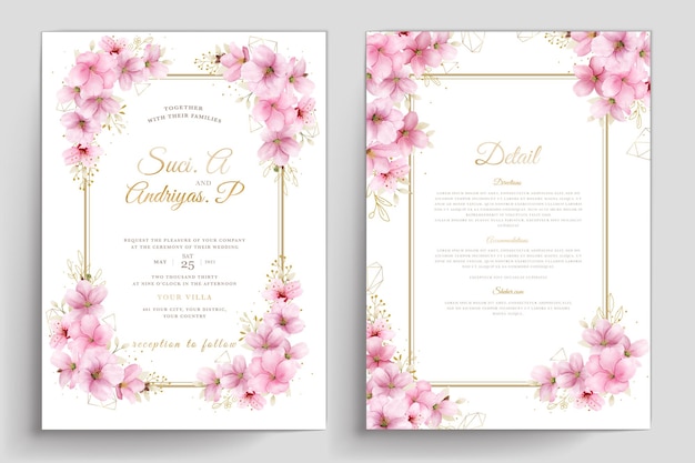 watercolor cherry blossom spring wedding invitation card set