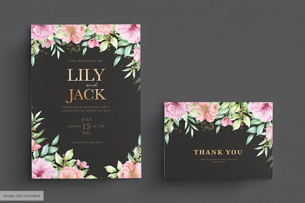 watercolor cherry blossom wedding invitation card set