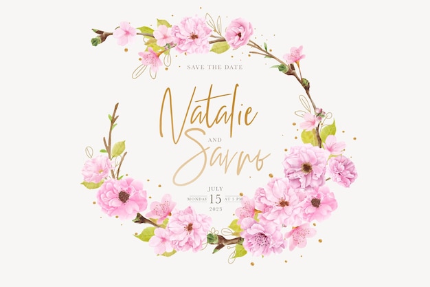 watercolor cherry blossom wreath design