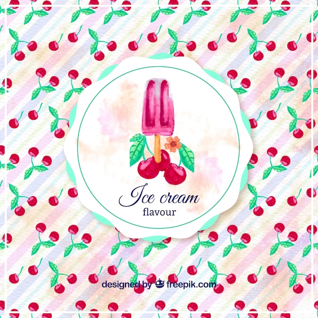 Free vector watercolor cherry ice cream pattern background