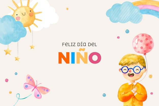 Free Vector watercolor children's day in spanish background