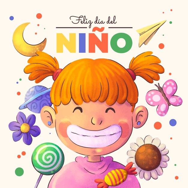 Watercolor children's day in spanish illustration