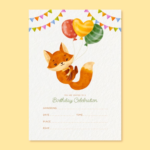 Watercolor children's party card invitation