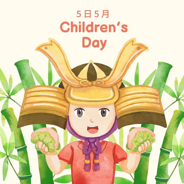 Watercolor childrens day illustration