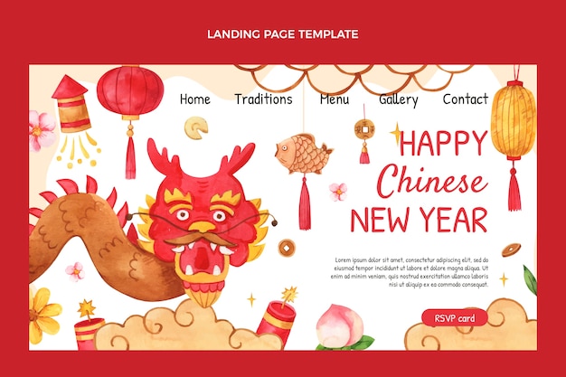 Watercolor chinese new year landing page template