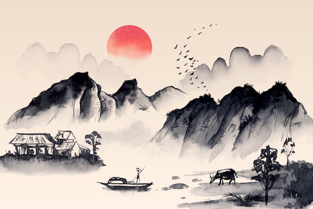 Watercolor chinese style background