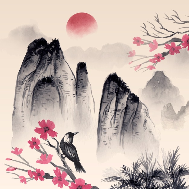 Free vector watercolor chinese style background