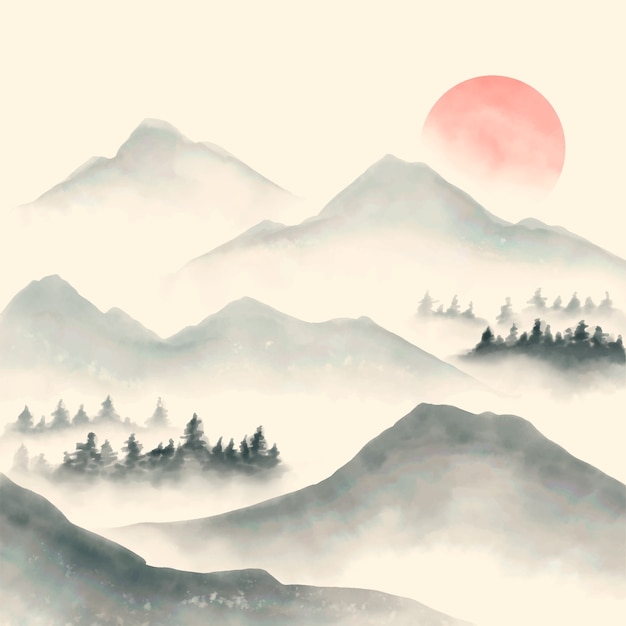 Free Vector watercolor chinese style illustration