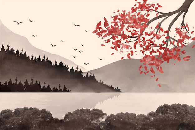 Free vector watercolor chinese style illustration