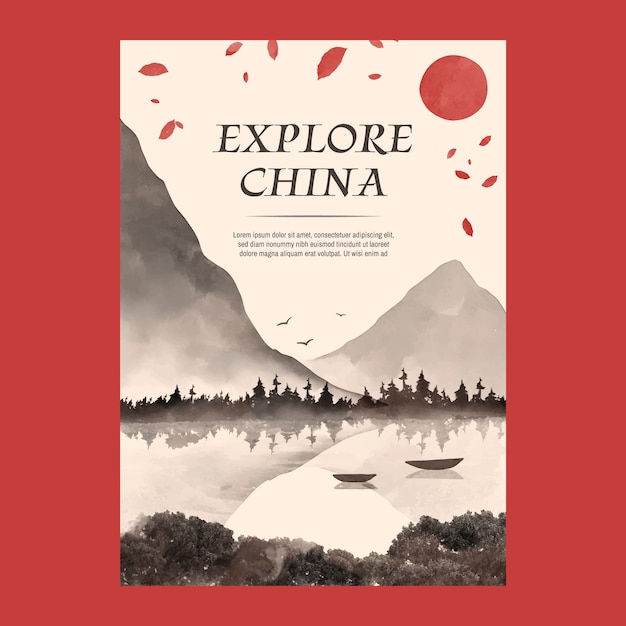 Watercolor chinese style poster template