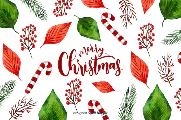 Watercolor christmas background with candies