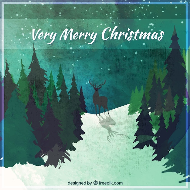 Free Vector watercolor christmas background with deer