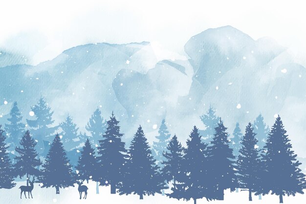 Free Vector watercolor christmas background with fir trees