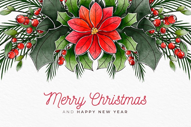 Watercolor christmas background with flower