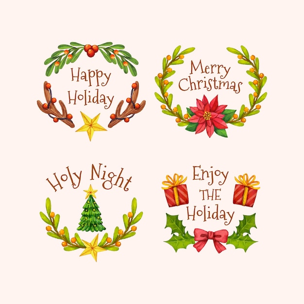 Watercolor christmas badges collection