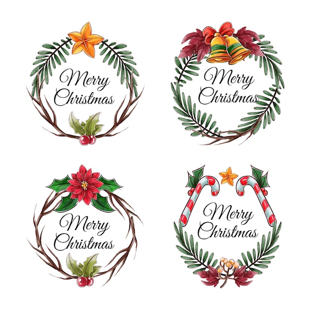 Watercolor christmas badges collection