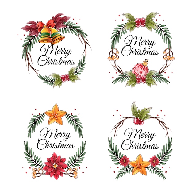 Watercolor christmas badges collection