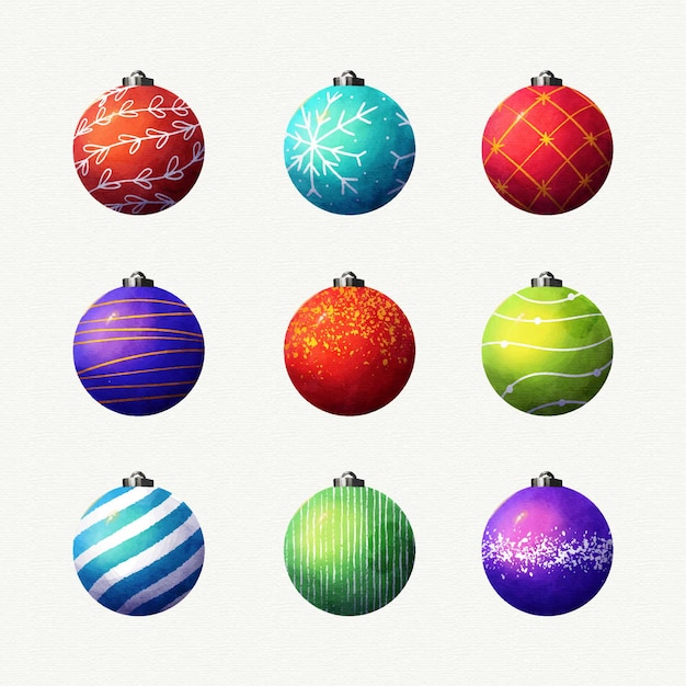 Watercolor christmas balls set