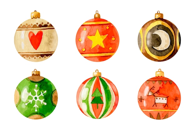 Watercolor christmas balls set