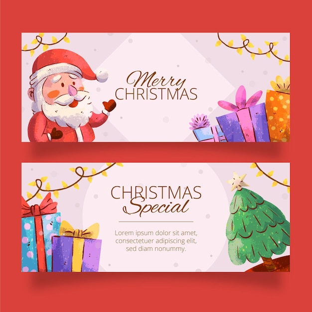 Watercolor christmas banners template